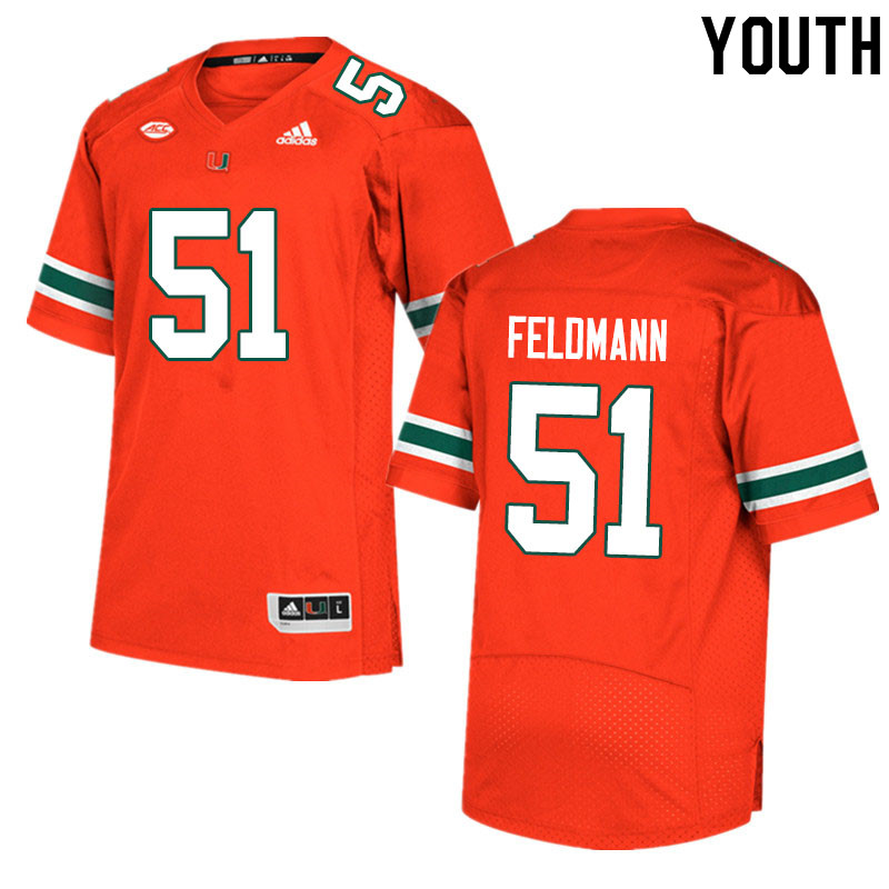 Youth #51 Graden Feldmann Miami Hurricanes College Football Jerseys Sale-Orange - Click Image to Close